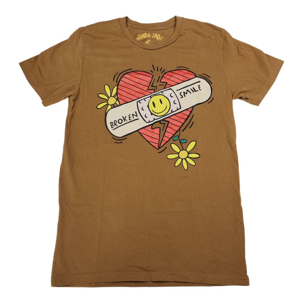 Murda‎ Crue Broken Smile Heart Graphic T-Shirt Sz S Brown Cotton Tee
